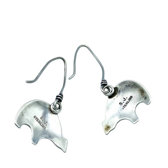Sterling Silver Signed S.J. Azurite Malachite Bear Earrings Dangle Drop Threader - Picture 5 of 8